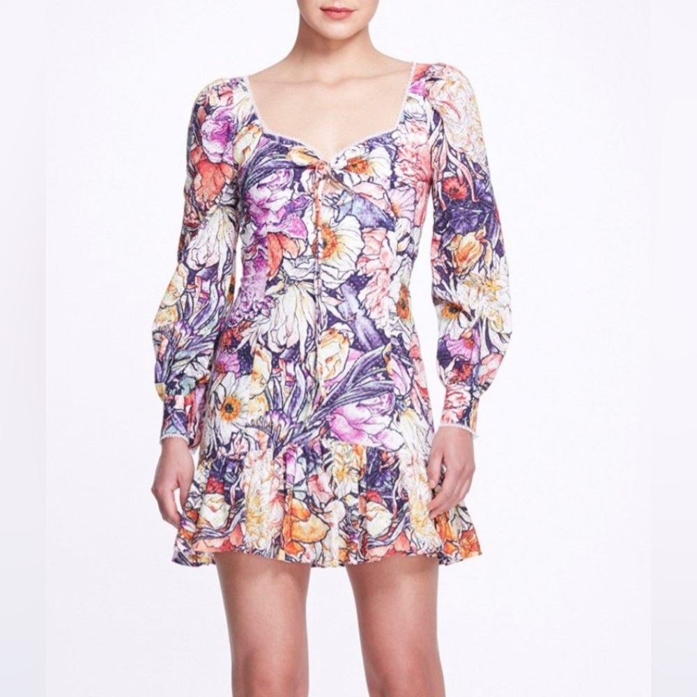 Marchesa Notte long sleeve floral mini dress size 10 NWT